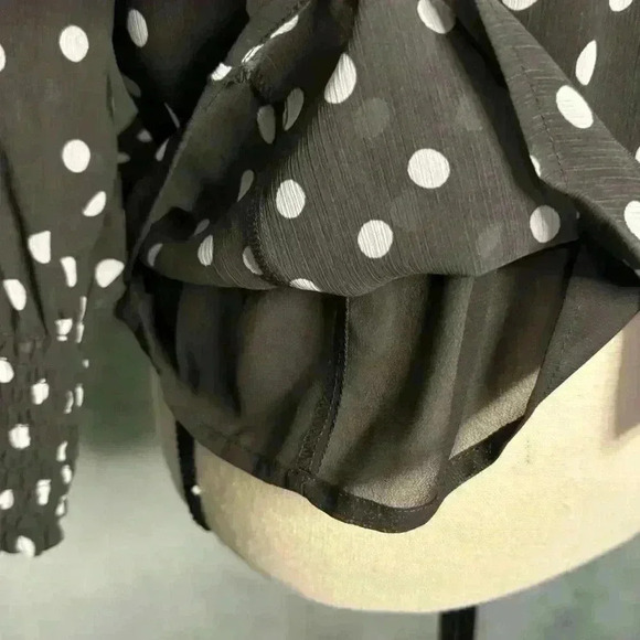 Madewell Black & White Polka V-Neck Long Smocked Sleeve Pullover Blouse Size 4 - Picture 5 of 11